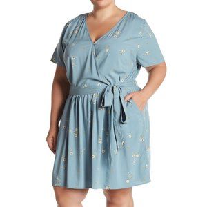 Susina Chambray Blue Faux Wrap Dress, 3X